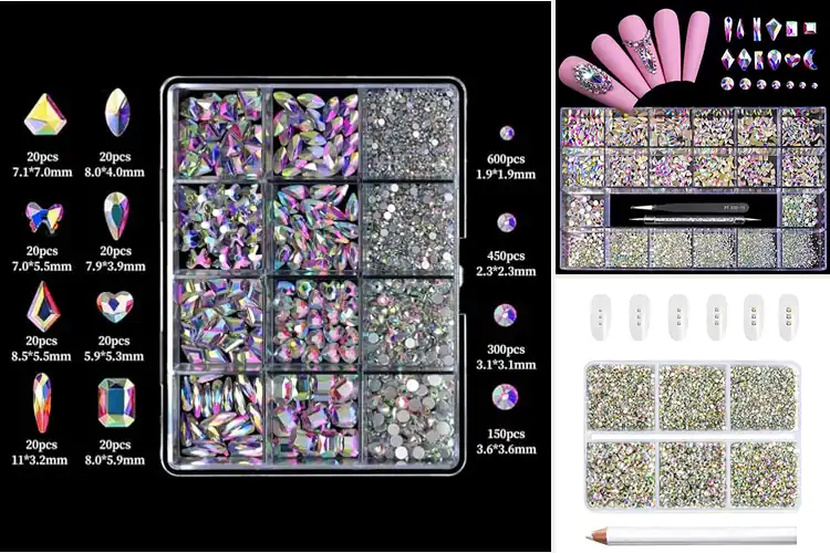 Detailed view of Best Crystal AB Rhinestone Nails